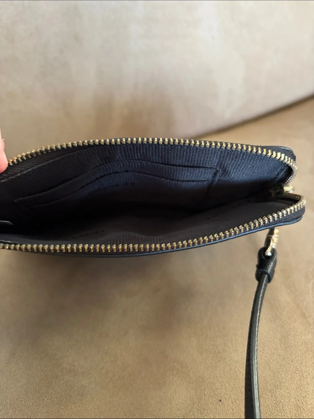 Coach Black Leather Wristlet with Gold Hardware